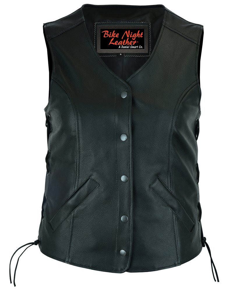 Leather Vest - Women's - Longer Body - Side Laces - Gun Pockets - DS206-DS