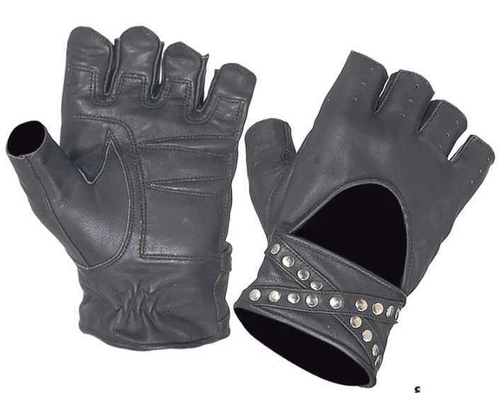 Women's Fingerless Leather Motorcycle Gloves With Studs Design - SKU 8296-00-UN