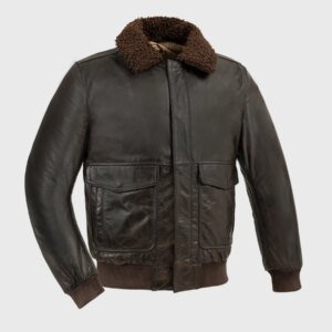 Leather Coat - Men's - Brown - Fashion Leather Jacket - Map Lining - Bomber - WBM219BP-MAP-BRN-FM