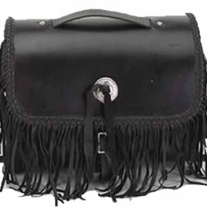 Motorcycle Leather Sissy Bar Bag with Braid and Fringe - SKU SB5008-LEATHER-DL