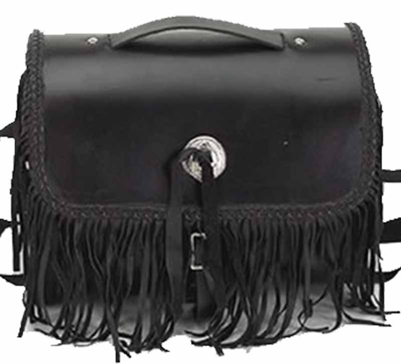Motorcycle Leather Sissy Bar Bag with Braid and Fringe - SKU SB5008-LEATHER-DL