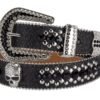 Unisex Rhinestone Bling Belt - Black and Silver - Skulls - Rhinestones - Faux Leather - FBL19-DL.