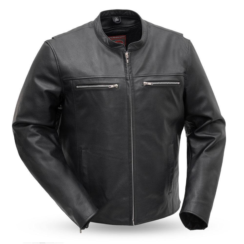 Leather Motorcycle Jacket - Men's - Racer Style - Rocky - FIM215CSLZ-FM