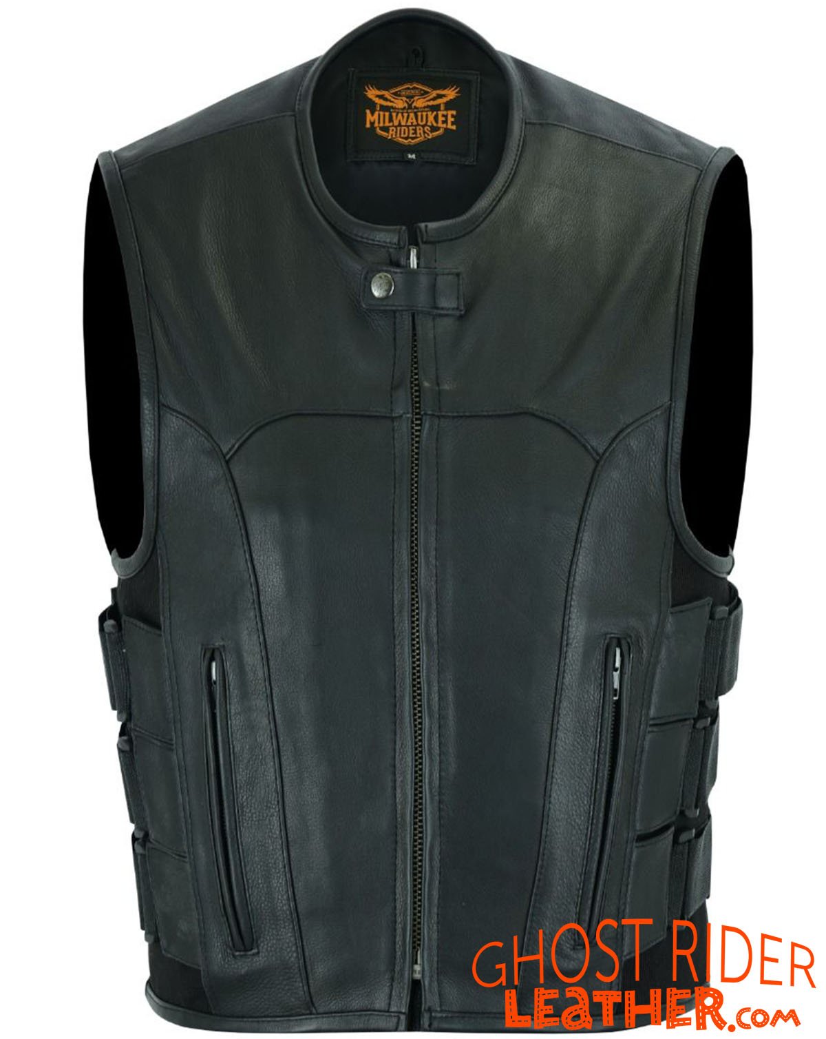 Leather Motorcycle Vest - Men's - Up To Size 5XL - Tactical - SWAT - MR-MV315-11-DL