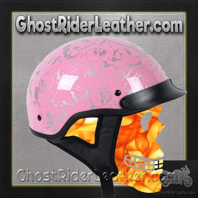 DOT Motorcycle Helmet - Chrome and Powder Pink - Boneyard Skulls - 1VBYP-HI
