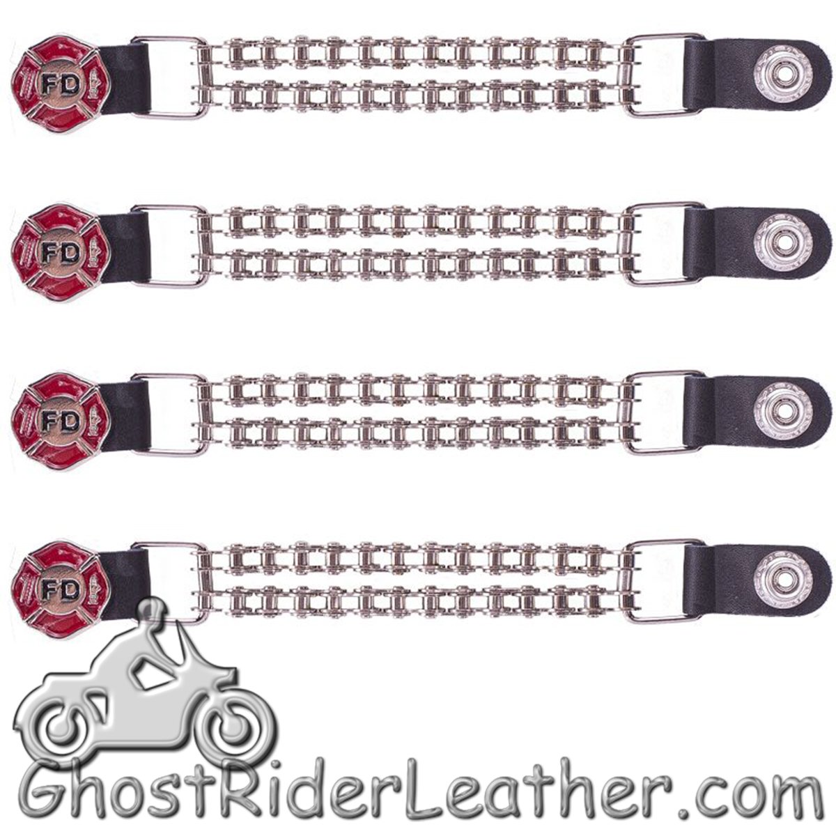 Set of Four - Fire Department Vest Extenders with Chrome Motorcycle Chain - AC1097-FD-BC-DL