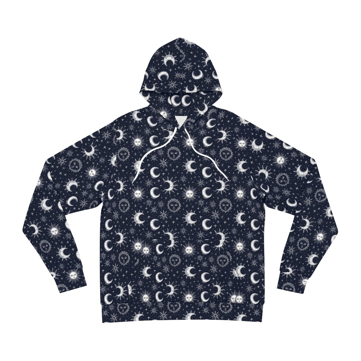 Sun Moon Stars - White on Midnight Blue - Fashion Hoodie (AOP)