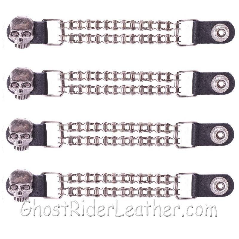 Set of Four Skull Vest Extenders with Chrome Motorcycle Chain - AC1064-BC-DL