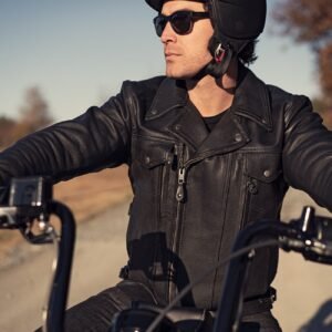 Men's Tall Leather Motorcycle Jacket - Mastermind - Standard Length Also - FIM244BNKDZ-FM