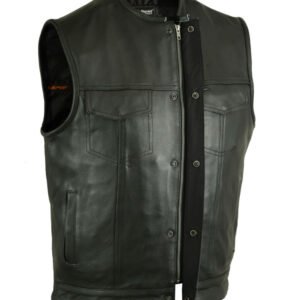 Leather Motorcycle Vest - Men's - Hidden Zipper - Up To 12XL - Big and Tall - DS181A-DS