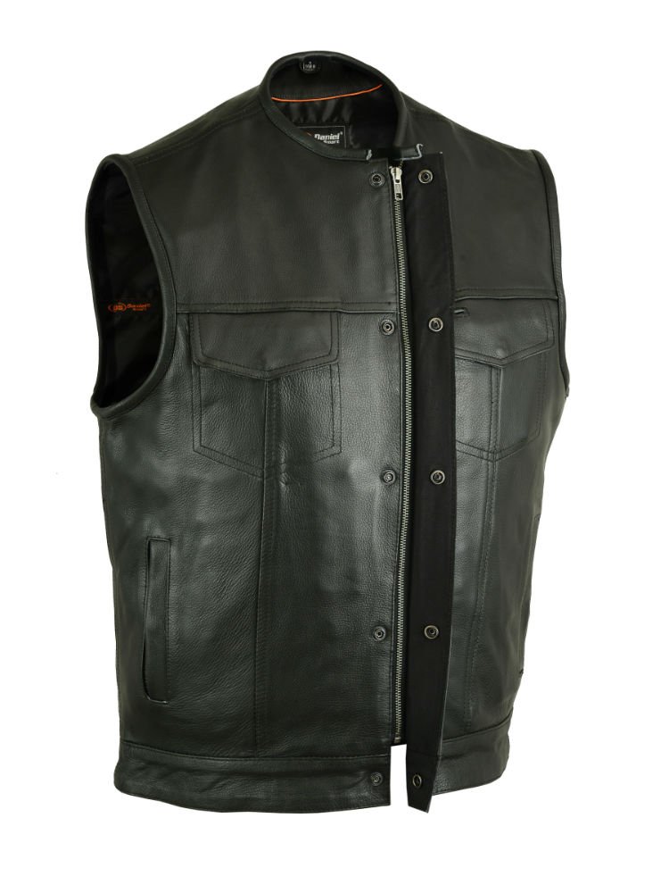 Leather Motorcycle Vest - Men's - Hidden Zipper - Up To 12XL - Big and Tall - DS181A-DS