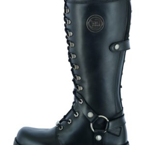 Women's Black Leather 15" Harness Motorcycle Boots - Biker Boots - DS9765-DS