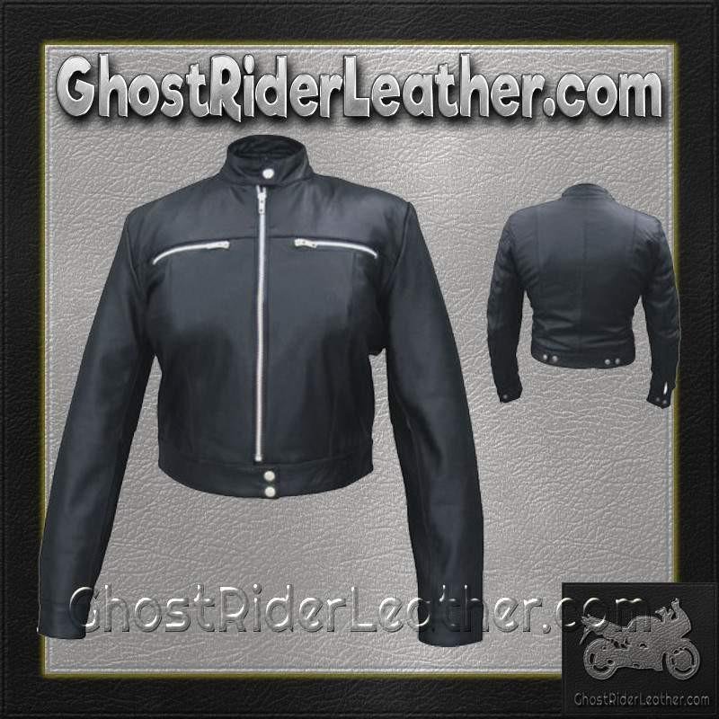 Ladies Racer Biker Leather Motorcycle Riding Jacket - SKU AL2181-AL