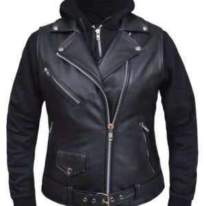 Ladies Lambskin Leather Hoodie Vest Jacket - SKU 6898-00-UN