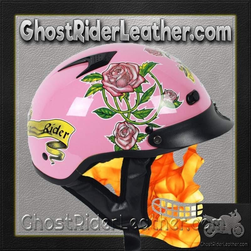 DOT Motorcycle Helmet - Pink Lady Rider - Shorty - 1VPR-HI