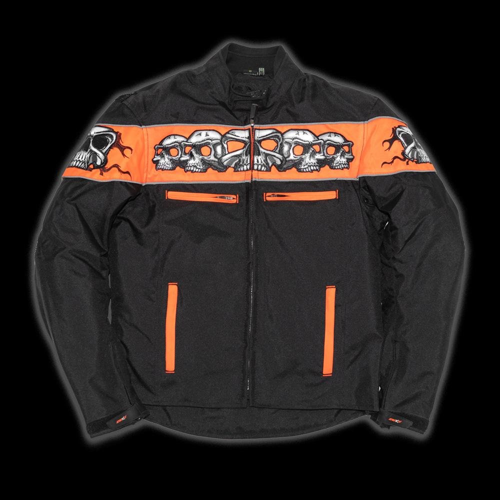 Cordura Motorcycle Jacket - Men's - Orange - Reflective Skulls - FIM450TEXZ-FM