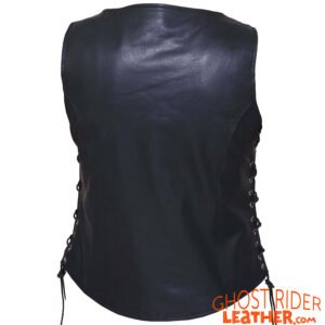 Leather Vest - Women's - USA Flag Liner - Side Laces - 6890.USA-UN