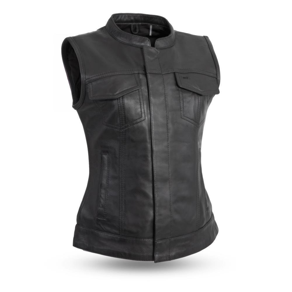 Leather Motorcycle Riding Vest - Women's - Club Style - Ludlow - FIL516SDC-FM