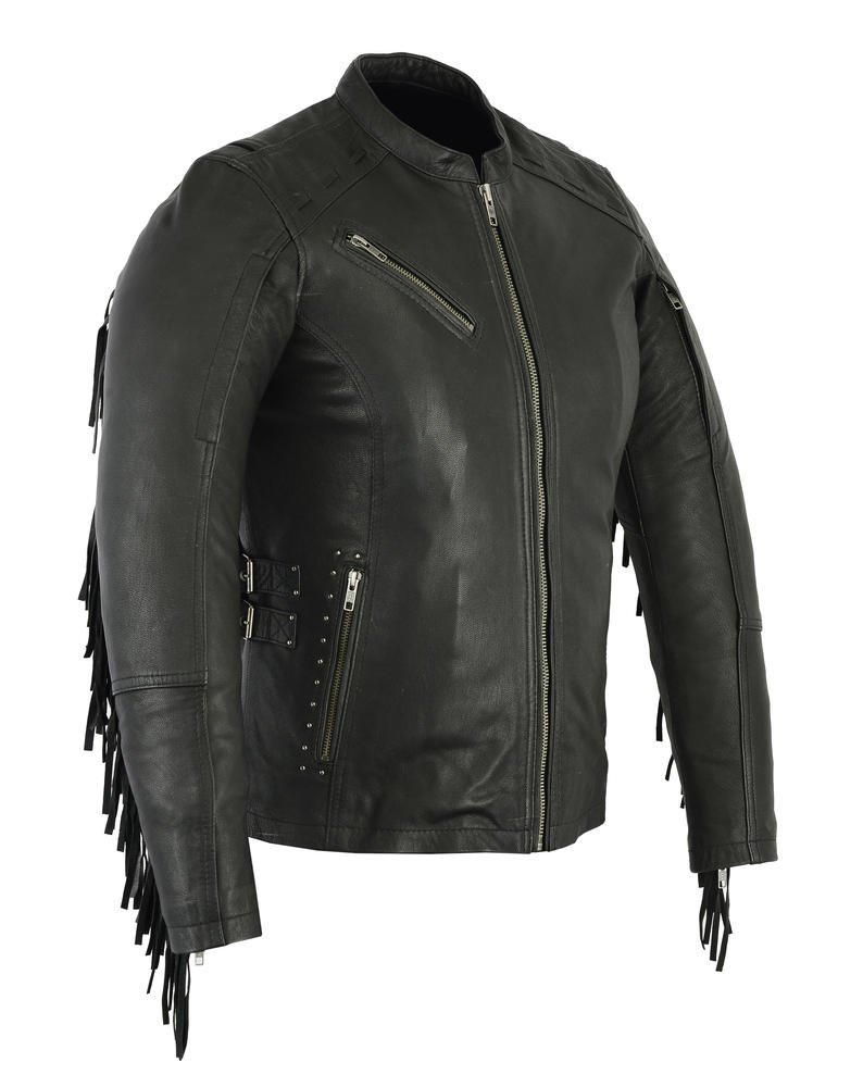 Daniel Smart Womens Updated Stylish Leather Motorcycle Jacket - Fringe and Rivets Design - DS880-DS