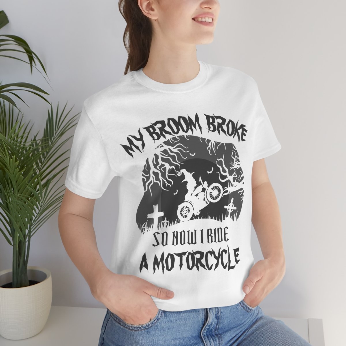 My Broom Broke So I Ride A Motorcycle - Stealthy Dark Gray - Unisex Jersey Short Sleeve Tee - Other Colors