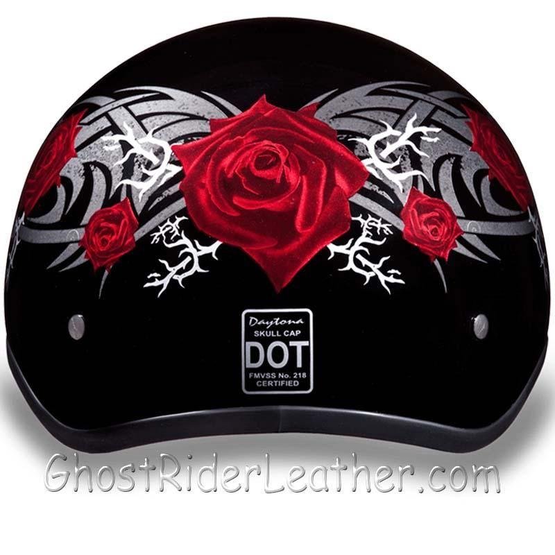 DOT Motorcycle Helmet - Tribal Red Roses - Shorty - D6-R-DH
