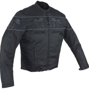 Textile Motorcycle Jacket - Reflective Skulls - Up To 64 - Concealed Carry Pockets - MJ825-CC-DL