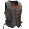 Leather Motorcycle Vest - Women's - Distressed Brown - Longer - LV221-12-LONG-DL