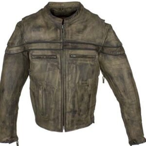 Men's Leather Motorcycle Jacket With Concealed Carry Pockets - Distressed Brown - MJ796-12-DL