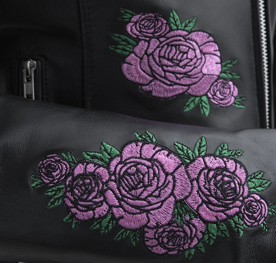 Bloom - Women's Leather Motorcycle Jacket With Embroidered Roses - SKU FIL197SDMZ-FM