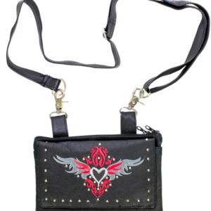 Leather Belt Bag - Red - Heart Wings Design - Handbag - BAG35-EBL1-RED-DL