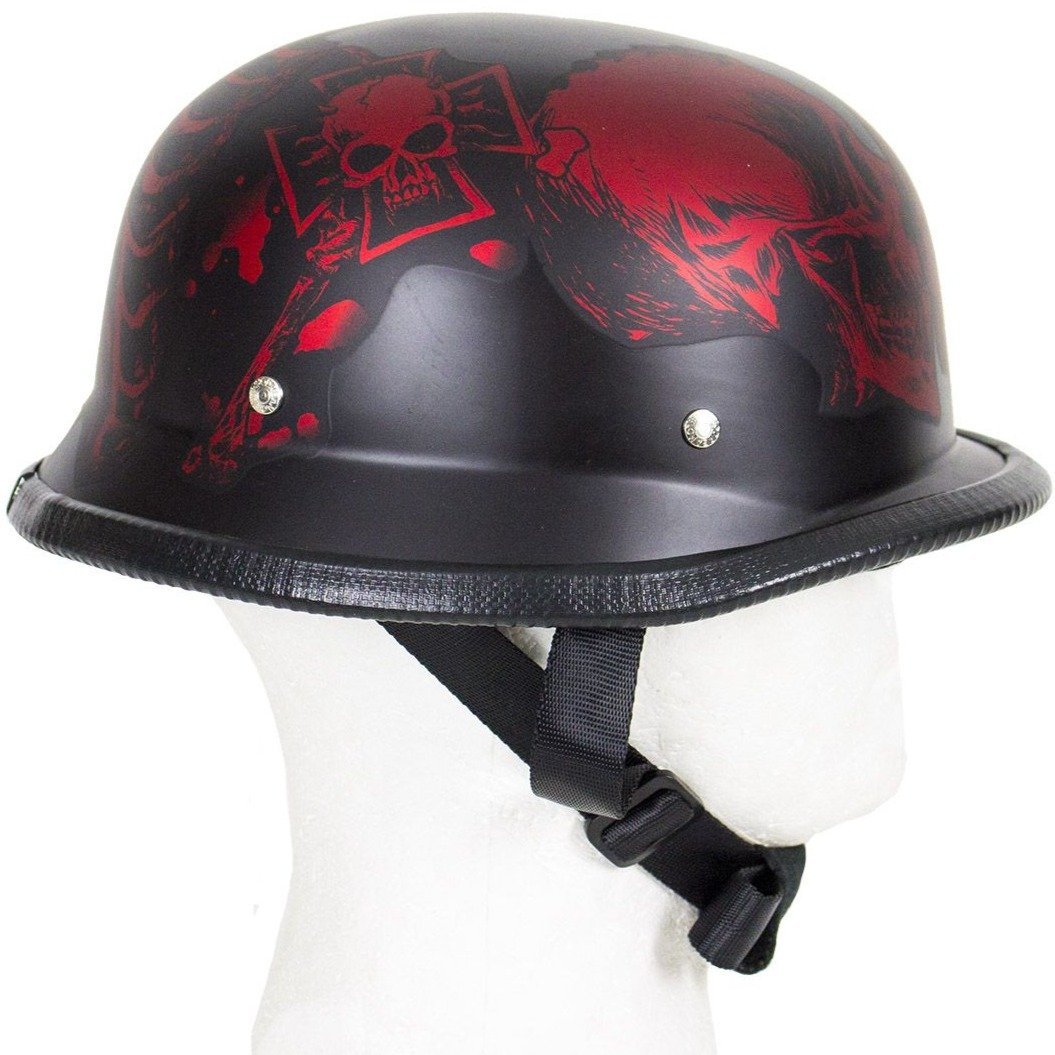 Novelty Motorcycle Helmet - Matte Burgundy Horned Skeletons - H502-D5-BURG-DL