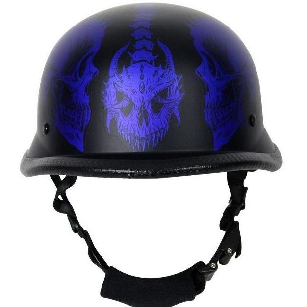 Novelty Motorcycle Helmet - Matte Blue Horned Skeletons - H502-D5-BLUE-DL