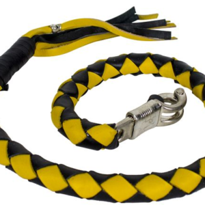 3 Inches Around - Get Back Whip in Black and Yellow Leather - 42 Inches - Motorcycle Accessories - GBW8-11-T2-DL