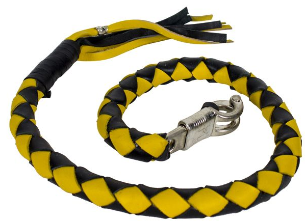 3 Inches Around - Get Back Whip in Black and Yellow Leather - 42 Inches - Motorcycle Accessories - GBW8-11-T2-DL