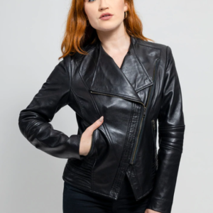 Leather Motorcycle Jacket - Women's - Violet Or Black - WBL1395-FM