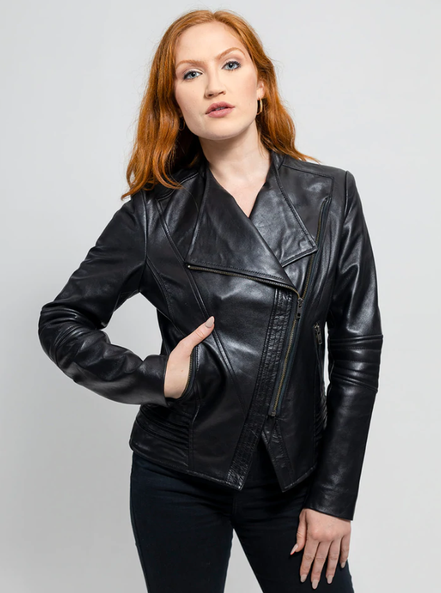 Leather Motorcycle Jacket - Women's - Violet Or Black - WBL1395-FM