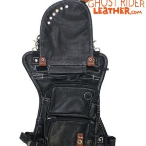 Leather Thigh Bag - Gun Pocket - Black - Touch of Brown - Motorcycle - AC1029-11-BRN3T-DL