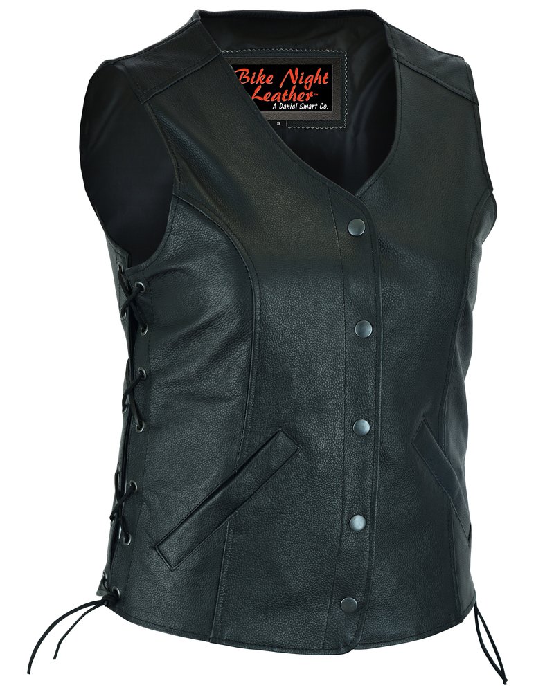 Leather Vest - Women's - Longer Body - Side Laces - Gun Pockets - DS206-DS