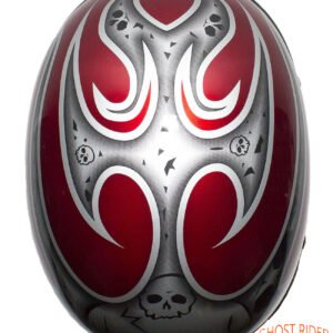 Novelty Motorcycle Helmet - Silver Skulls - Burgundy Flames - H401-D4-BURG-1-DL