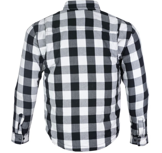 Flannel Motorcycle Shirt - Men's - Armor - Up To Size 5XL - White Black Plaid - SHR13-CC-DL