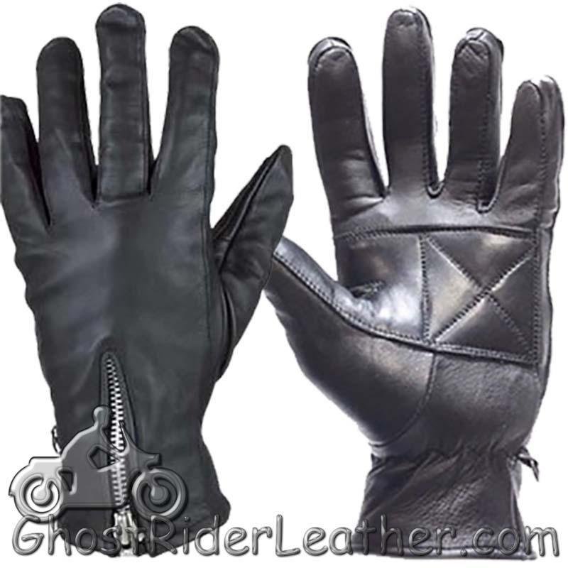 Ladies Full Finger Zipper Leather Riding Driving Gloves - SKU GL2081-DL