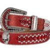 Unisex Rhinestone Bling Belt - Red and Silver - Skulls - Rhinestones - Faux Leather - FBL22-DL