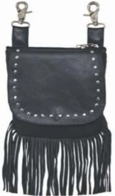 Leather Clip On Bag - Studs - Fringe Design - Belt Bag - 9729-00-UN