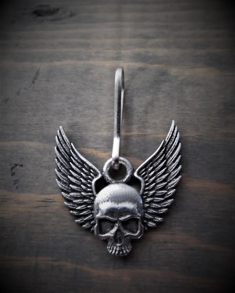 Zipper Pull - Upwing Skull - Lead Free Pewter - Made In U.S.A. - BZP-34-DS