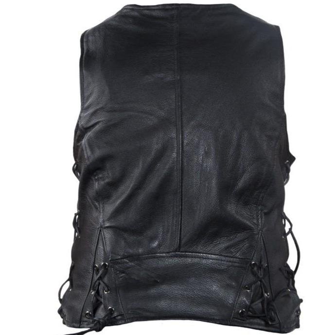 Women's Leather Vest with Side Laces and Concealed Carry Pocket - SKU LV8509-DL