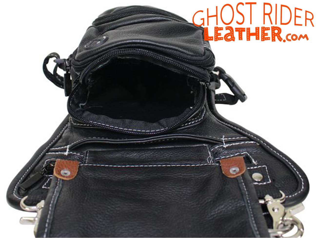 Leather Thigh Bag - Gun Pocket - Black - Touch of Brown - Motorcycle - AC1029-11-BRN3T-DL