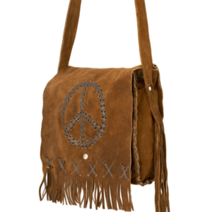 Brown Suede Leather Purse - Peace Sign - Fringe - Handbag - AC2050-DL