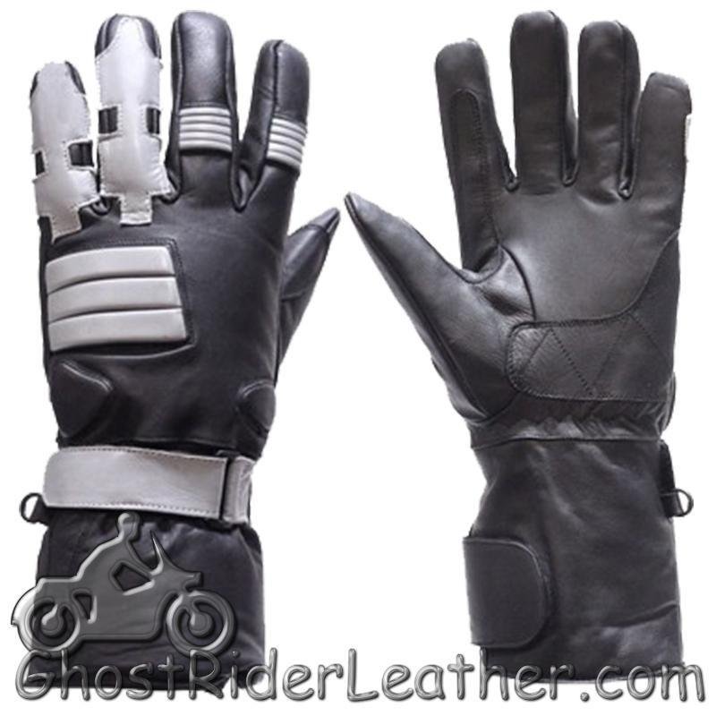 Full Finger Leather Motorcycle Riding Gloves With Gel Palms - SKU GRL-GL2039-DL