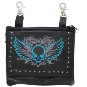 Leather Belt Bag - Teal Blue - Gun Pocket - Flying Skull Design - Handbag - BAG36-EBL10-TEAL-DL