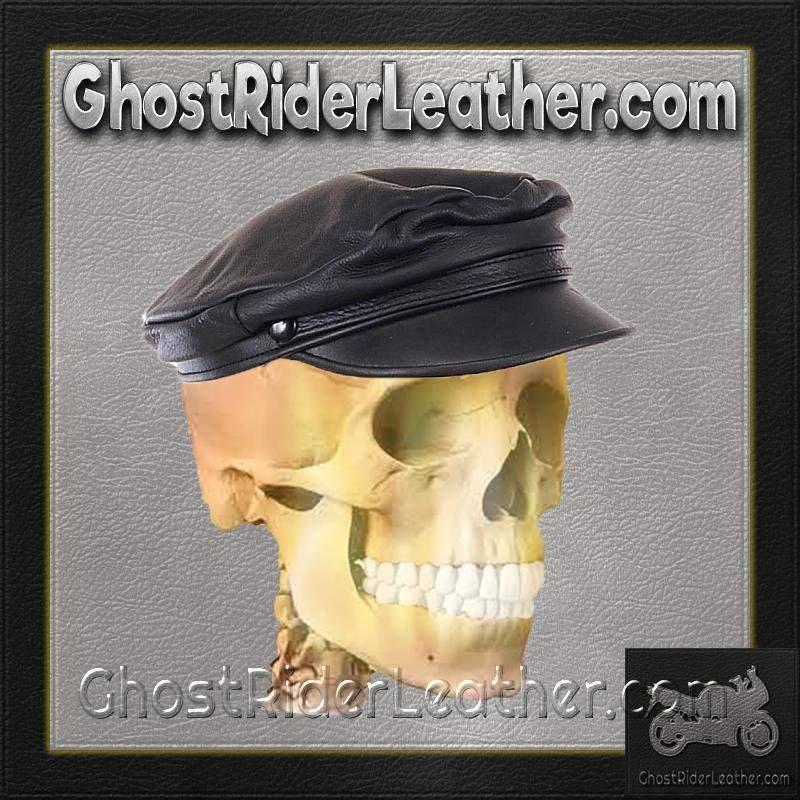 Biker Leather Cap - One Size Fits Most - SKU AC003-DL